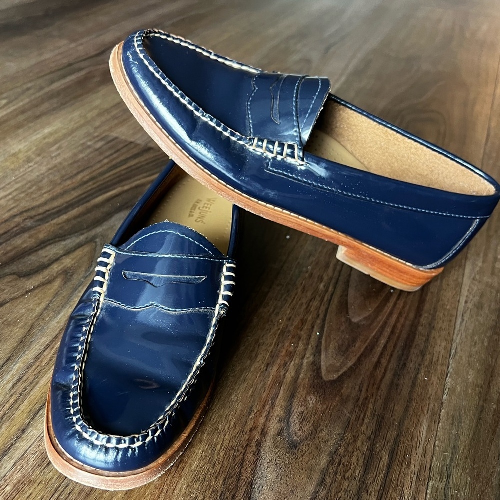 G.H. Bass & Co. Navy Patent Leather Penny Loafers
